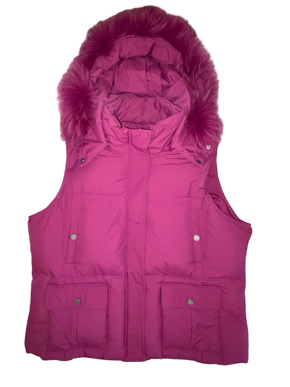 Bernardo XL Purple Magenta Down Puffer Vest Fox Fur Hood Winter Ski